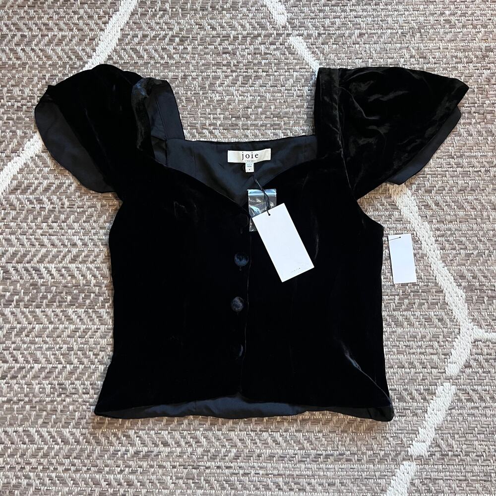 Joie Black Flutter Sleeve Button Up Top Size 6 NWT - image 2